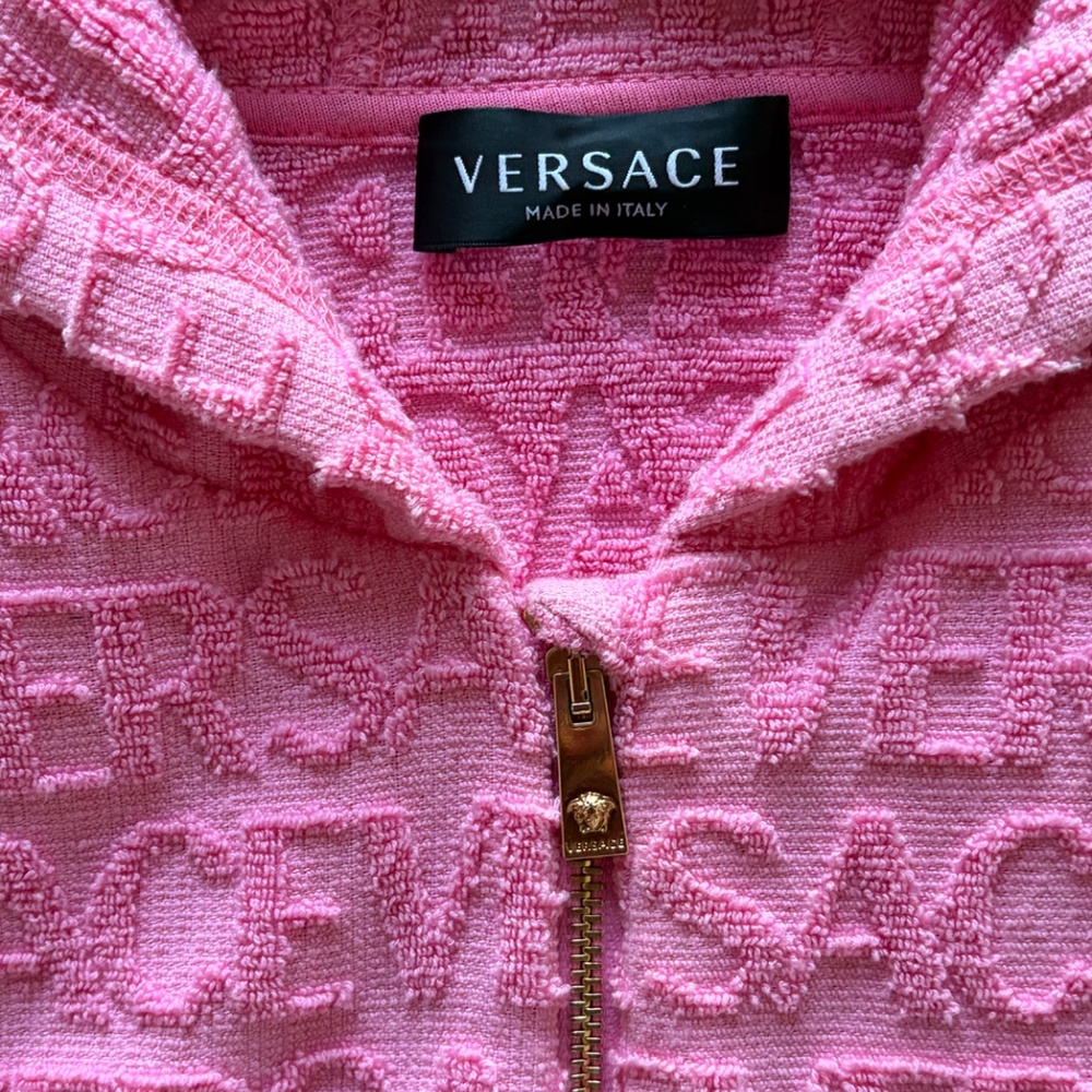 Woman's Cropped Versace Pink Zip Up Jacket - Picture 2 of 8